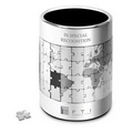 Stainless Steel Pen Organizer/Paper Clip Holder with Special World Map PUZZLE